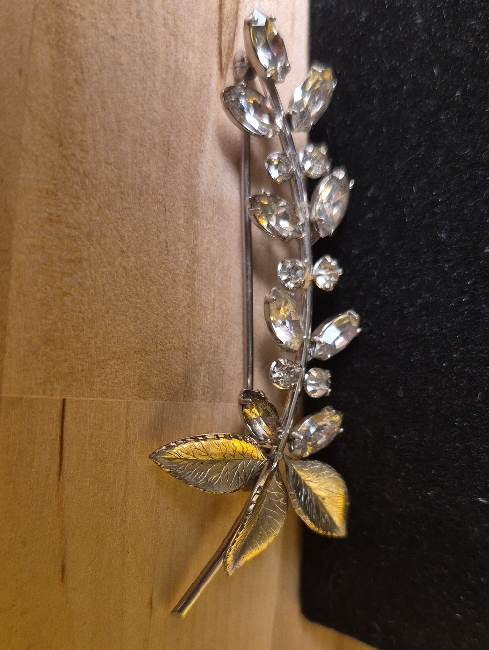 Crystal Leaf Branch Brooch - Clear & Gold Tones